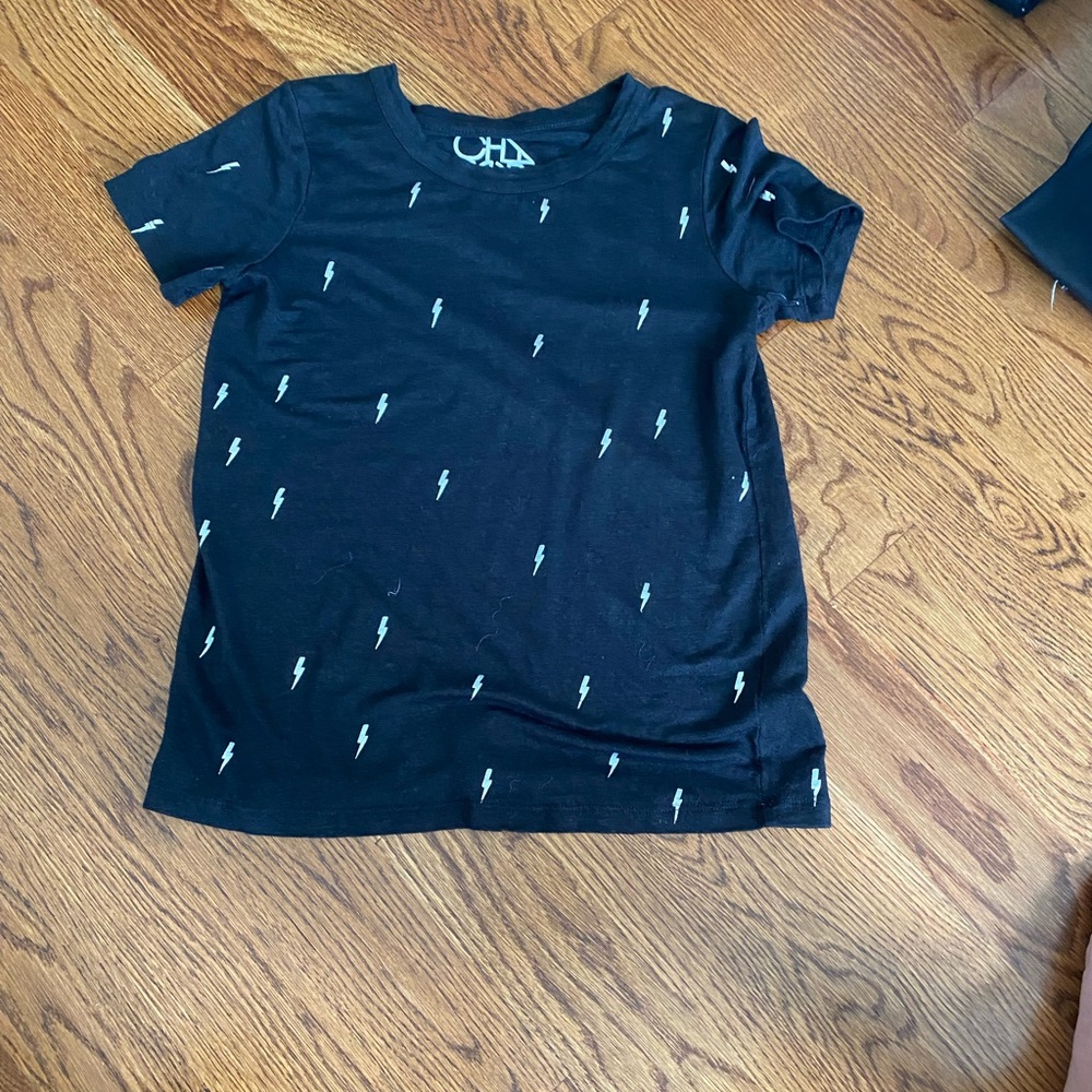 Black chasor shirt with silver lighting bolts